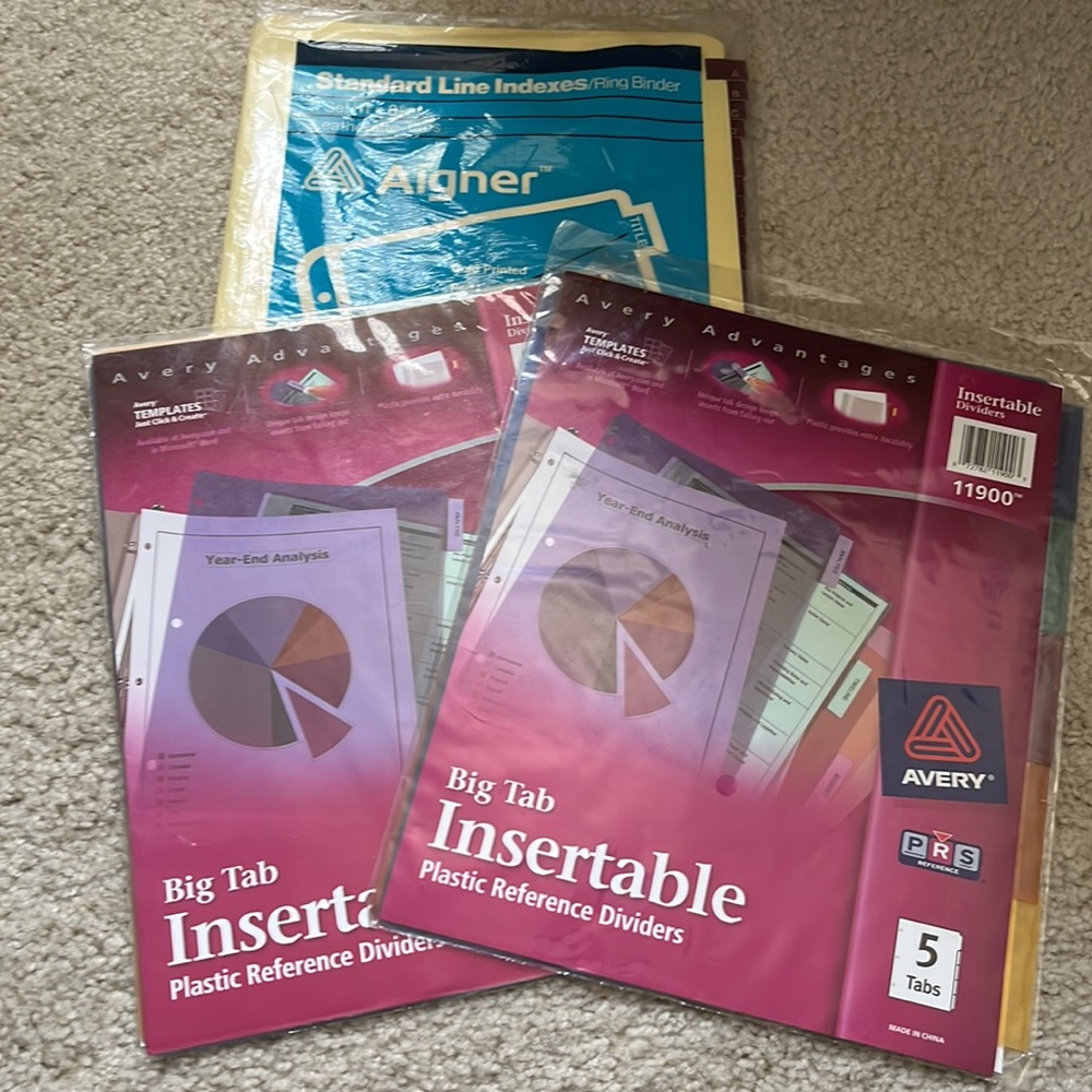 Avery 5-Tab Plastic Binder Dividers Insertable Multicolor Big Tabs 2 set + Bonus